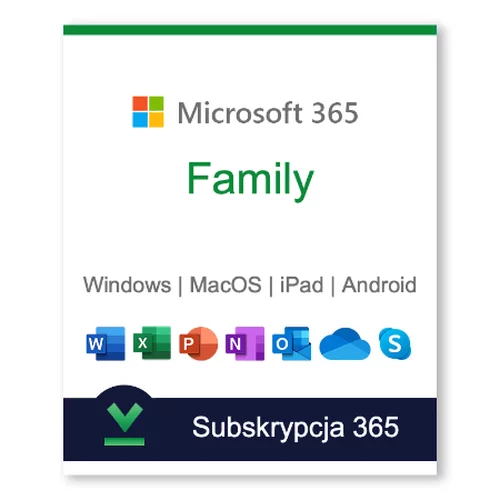 Microsoft 365 Family | 6 Stanowisk | 12 Miesięcy | NOWA LICENCJA | Licencja BOX